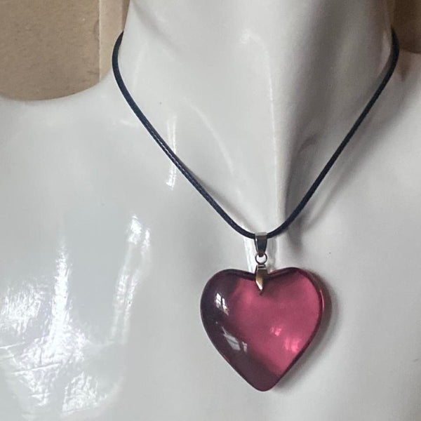 burgundy red puff heart pendant necklace