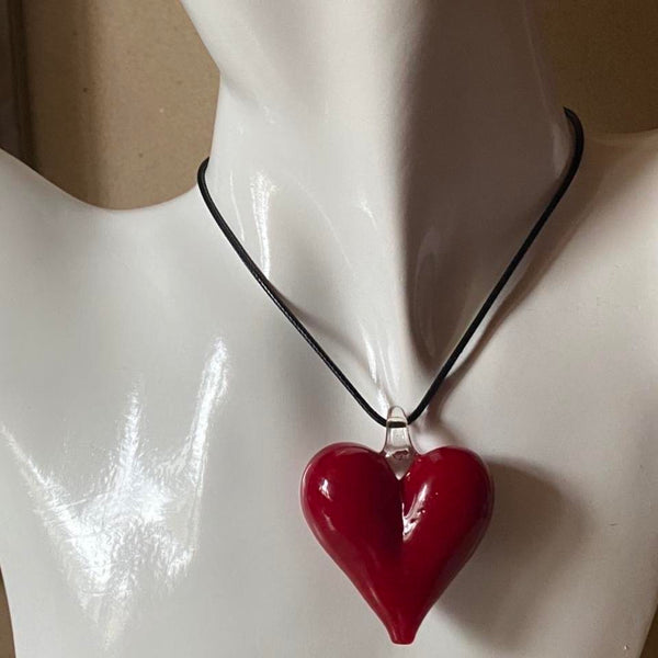 red glass heart pendant necklace