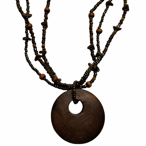 wood pendant necklace in brown