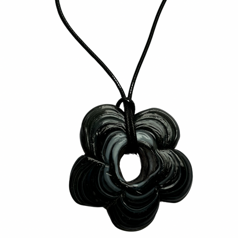 extra large black glass flower necklace