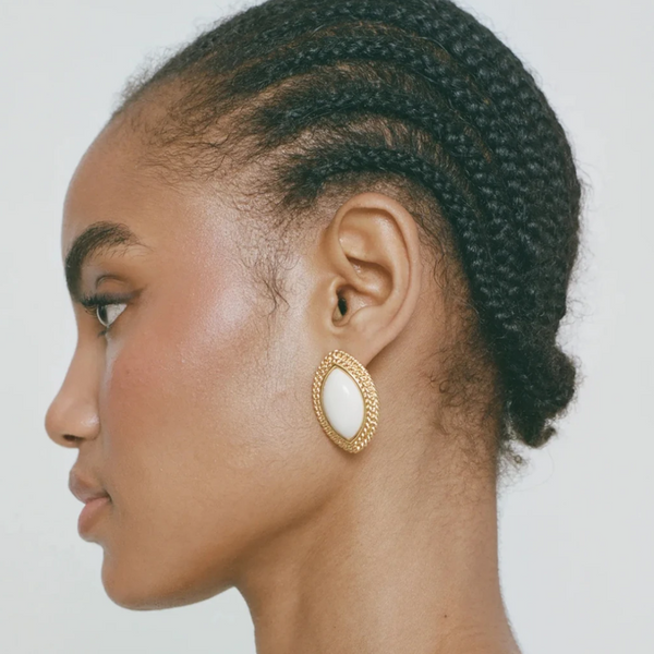 textured bead earrings in gold and white