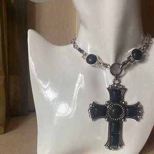 large black stone crucifix necklace