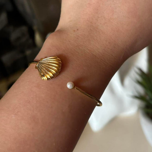 shell pearl cuff bangle