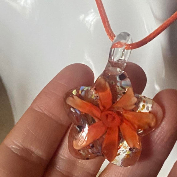 orange glass flower necklace