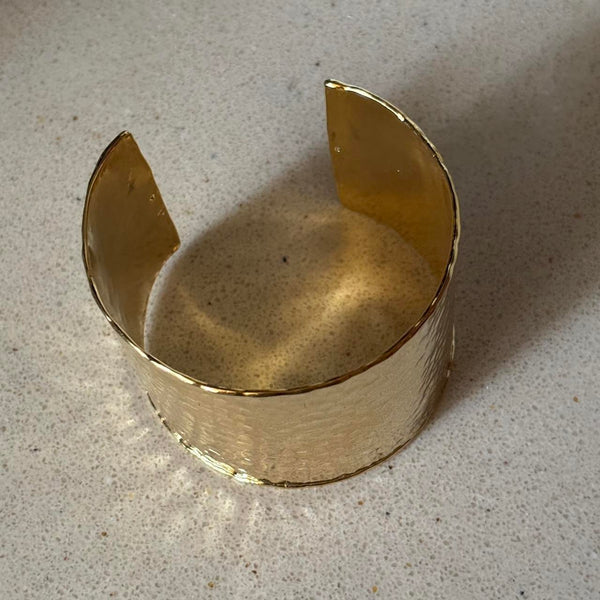 solid hammered cuff bangle in gold