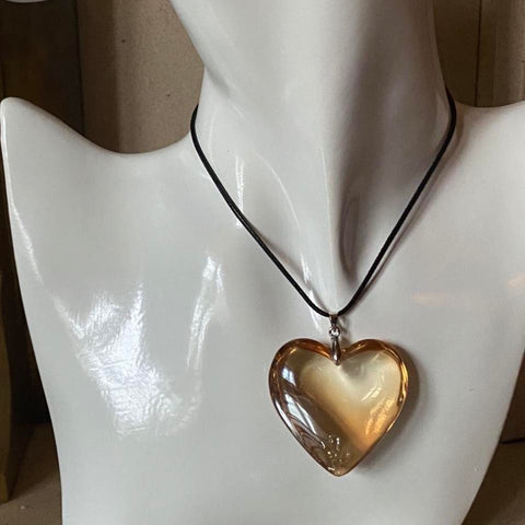 large orange beige clear puff heart pendant