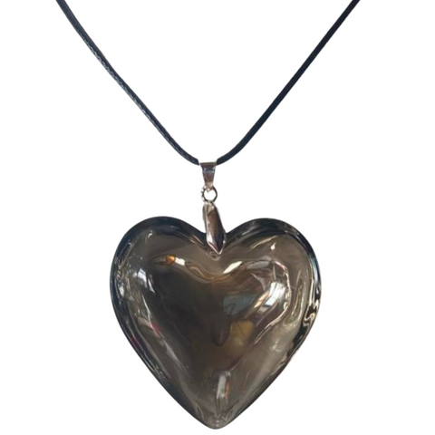 black glass puff heart pendant necklace