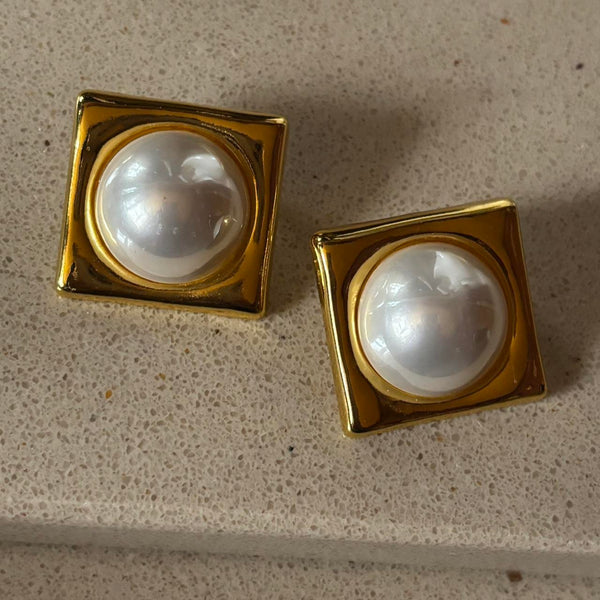 oversized gold chunky pearl stud earrings