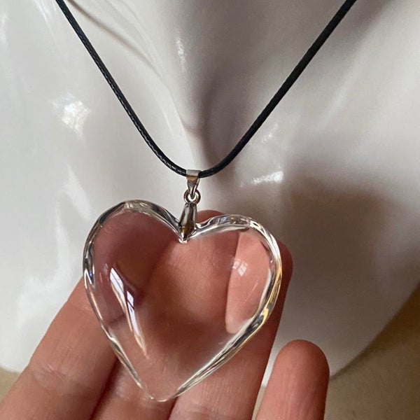 clear glass puff heart pendant necklace