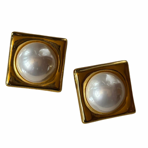 oversized gold chunky pearl stud earrings