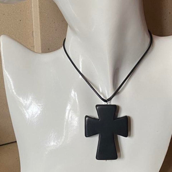 chunky oversized black cross necklace