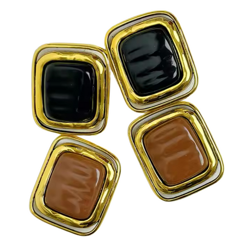 oversized square bead earrings in gold