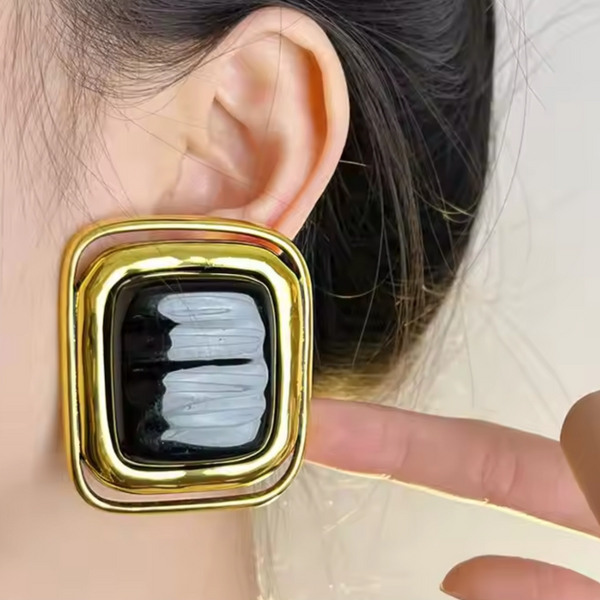 oversized square bead earrings in gold