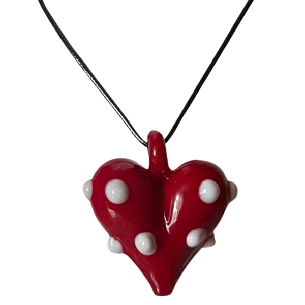 bright red glass heart pendant necklace