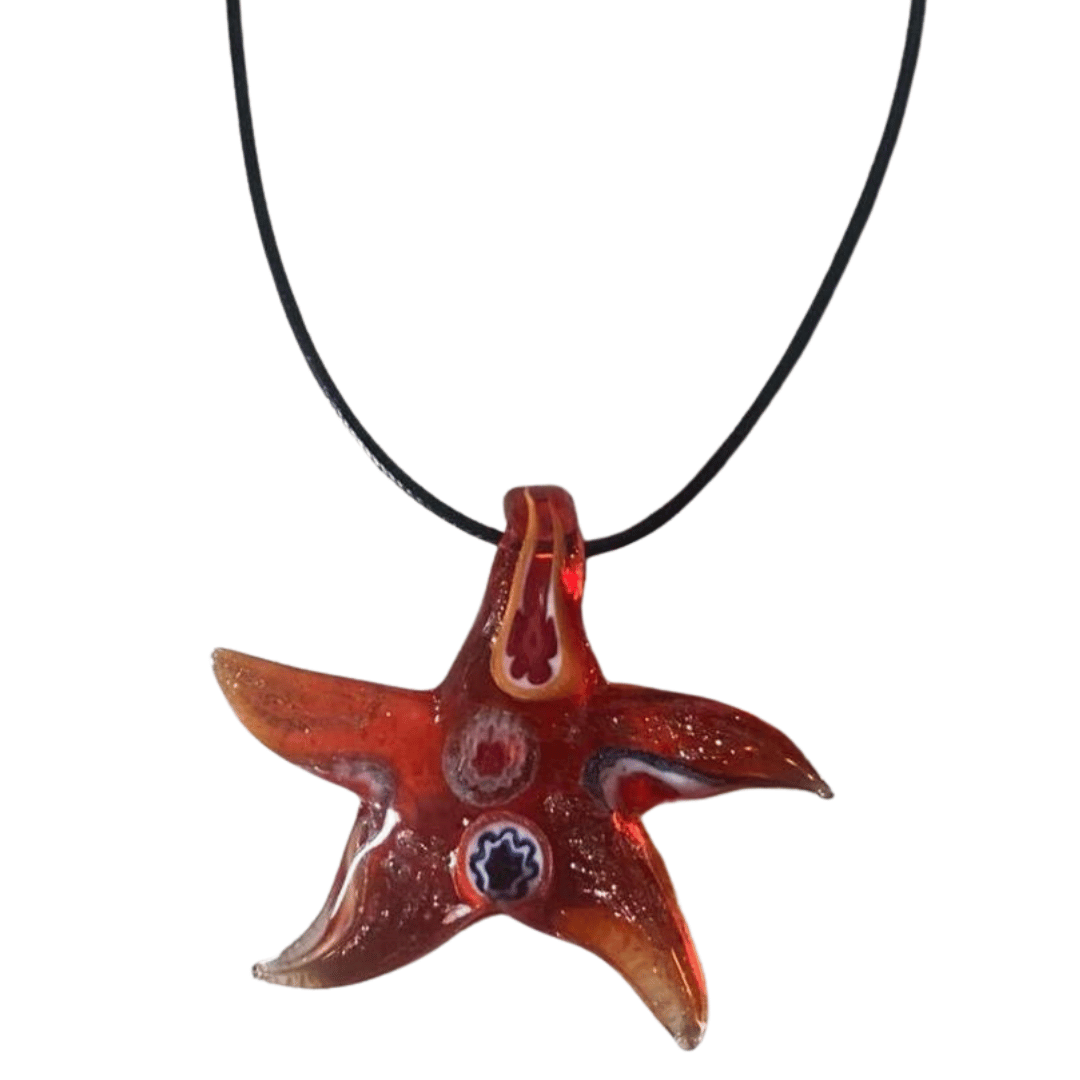 red murano glass starfish pendant necklace