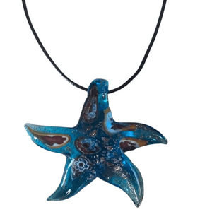 blue glass starfish pendant necklace