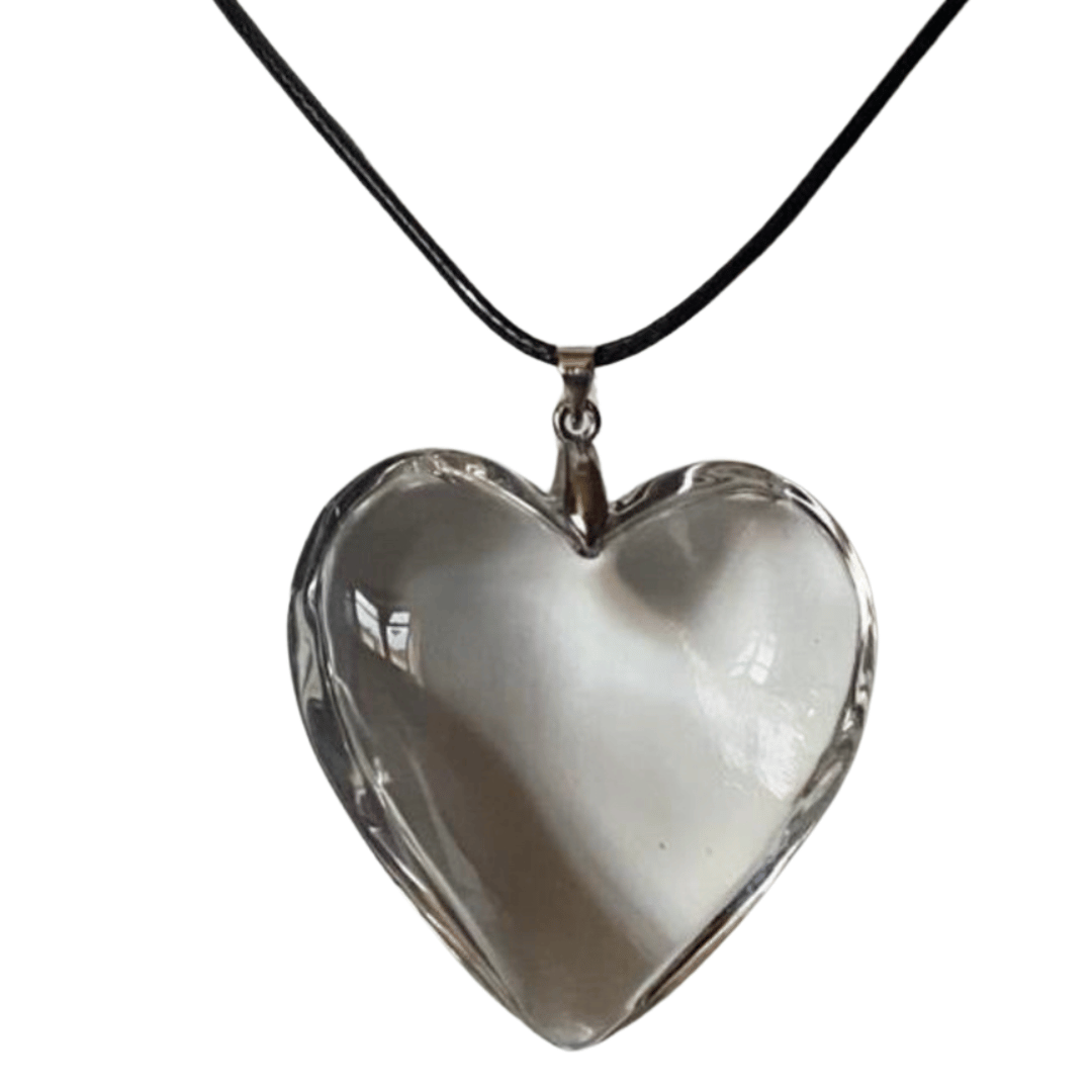 clear glass puff heart pendant necklace