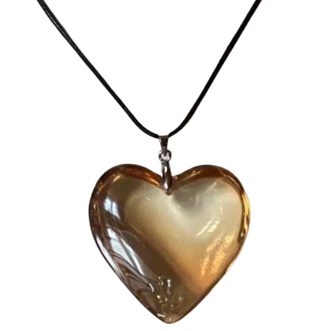 large orange beige clear puff heart pendant