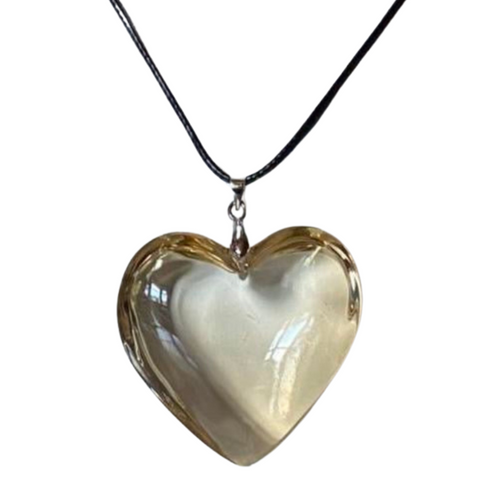 large beige puff heart pendant necklace