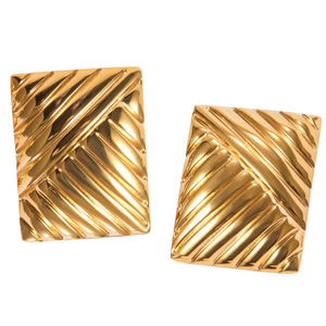 ribbed geometric square earrings in gold