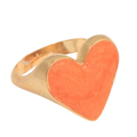 chunky orange heart adjustable ring in gold