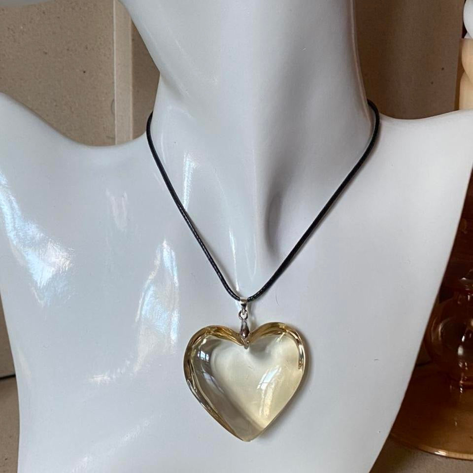 large beige puff heart pendant necklace