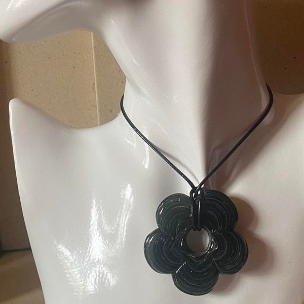 extra large black glass flower necklace