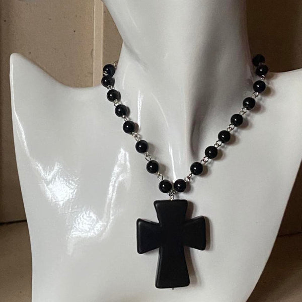 chunky black crucifix necklace