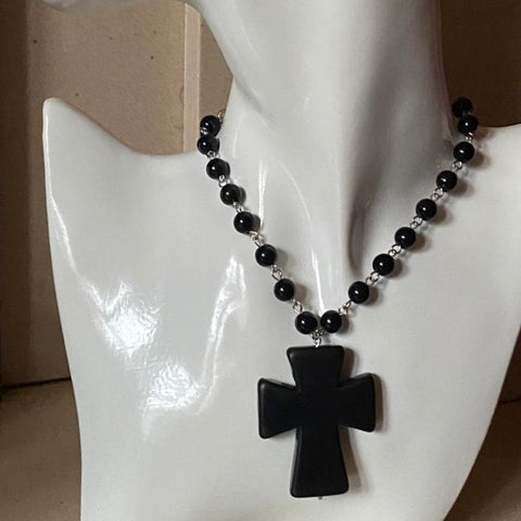 chunky black crucifix necklace