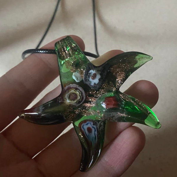 green murano glass starfish pendant necklace