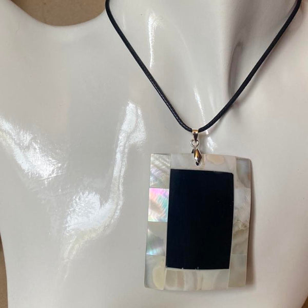 large rectange mother of pearl shell pendant necklace