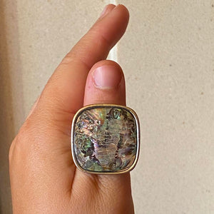 large square shell stone ring