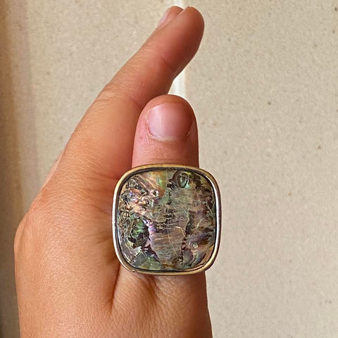 large square shell stone ring