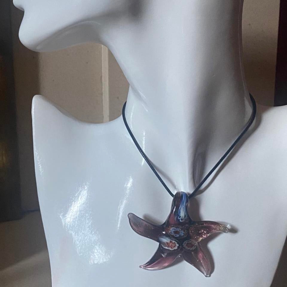 purple murano glass starfish pendant necklace