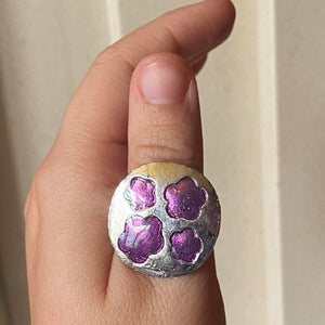 purple circle flower cocktail ring