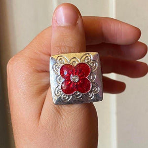 red square flower cocktail ring