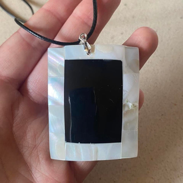 large rectange mother of pearl shell pendant necklace