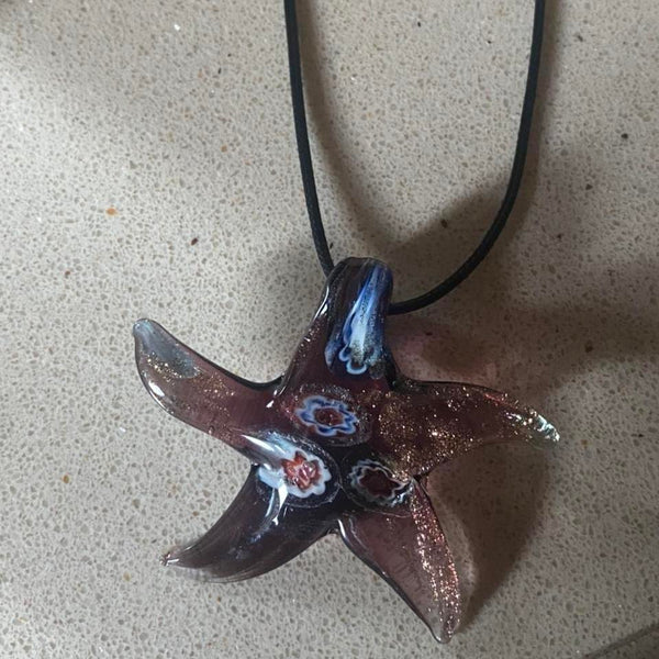 purple murano glass starfish pendant necklace