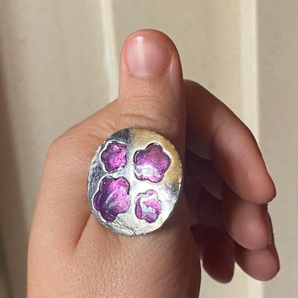 purple circle flower cocktail ring