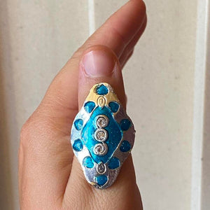 blue diamond shape cocktail ring