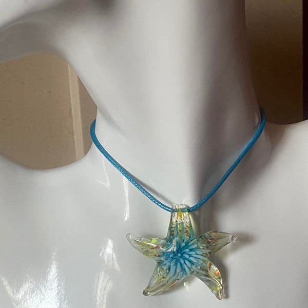 light blue glass starfish necklace