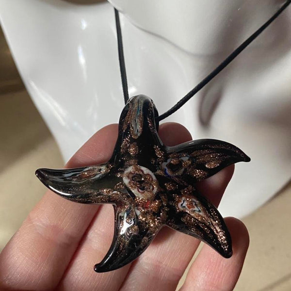 black large glass starfish pendant necklace