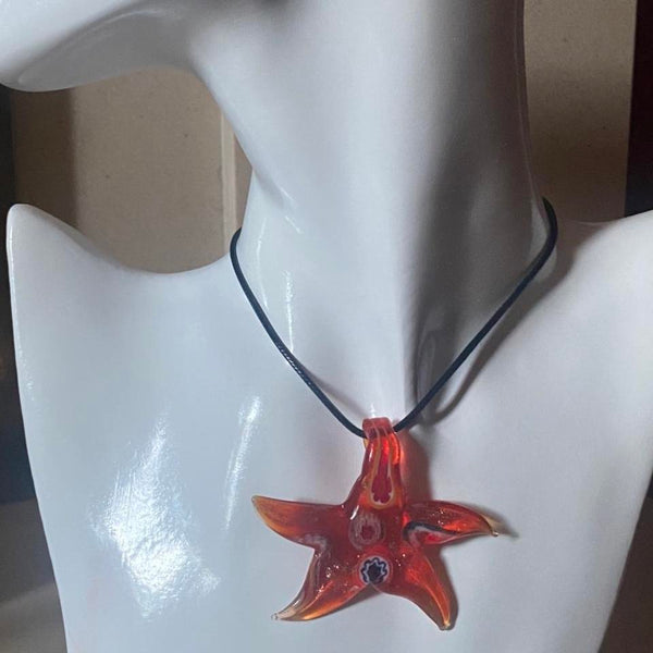 red murano glass starfish pendant necklace