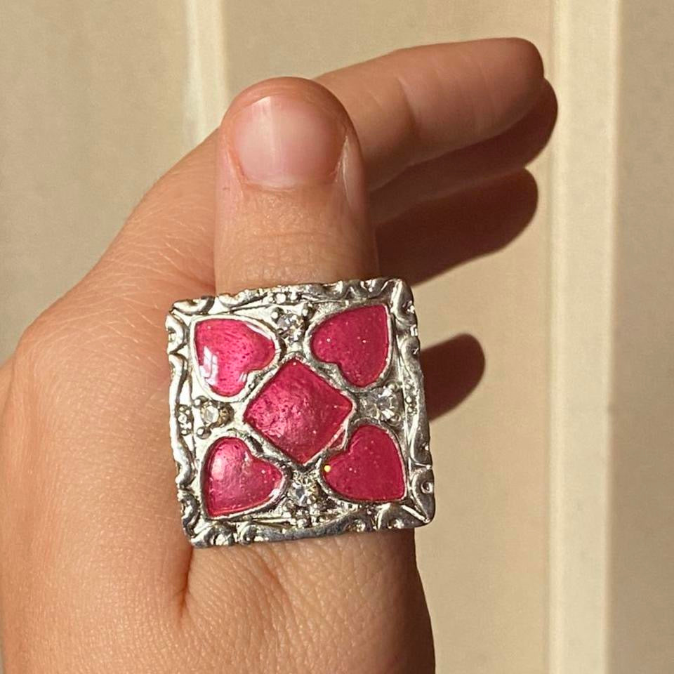 pink hearts cocktail ring