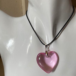 baby pink glass puff heart pendant necklace