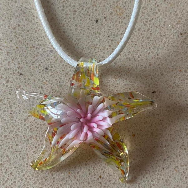 baby pink glass starfish necklace