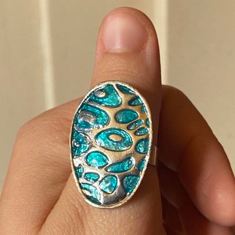 blue animal print cocktail ring