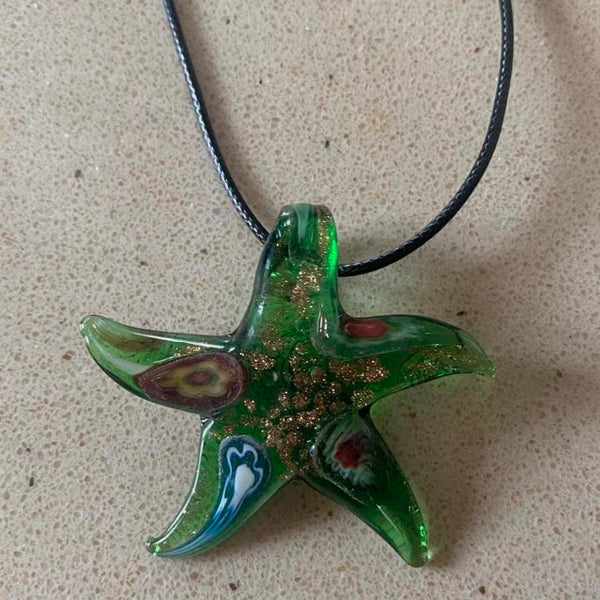 green murano glass starfish pendant necklace