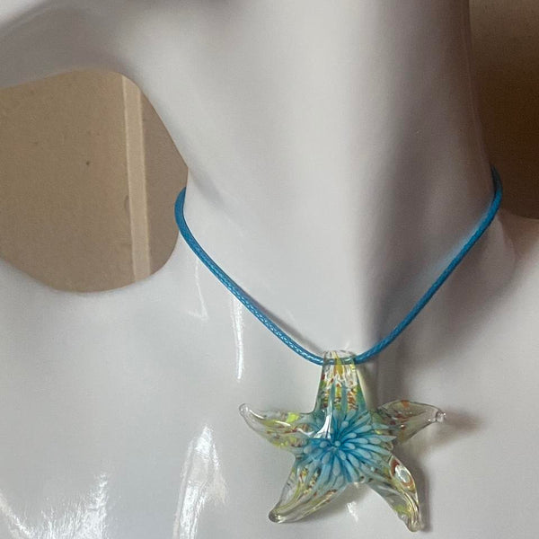 light blue glass starfish necklace