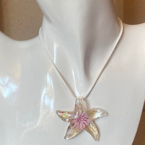 baby pink glass starfish necklace